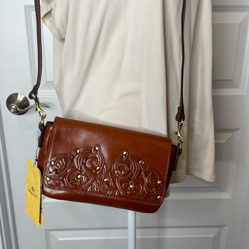 Patricia Nash Brown Leather Embossed Crossbody Bag NEW WITH TAGS